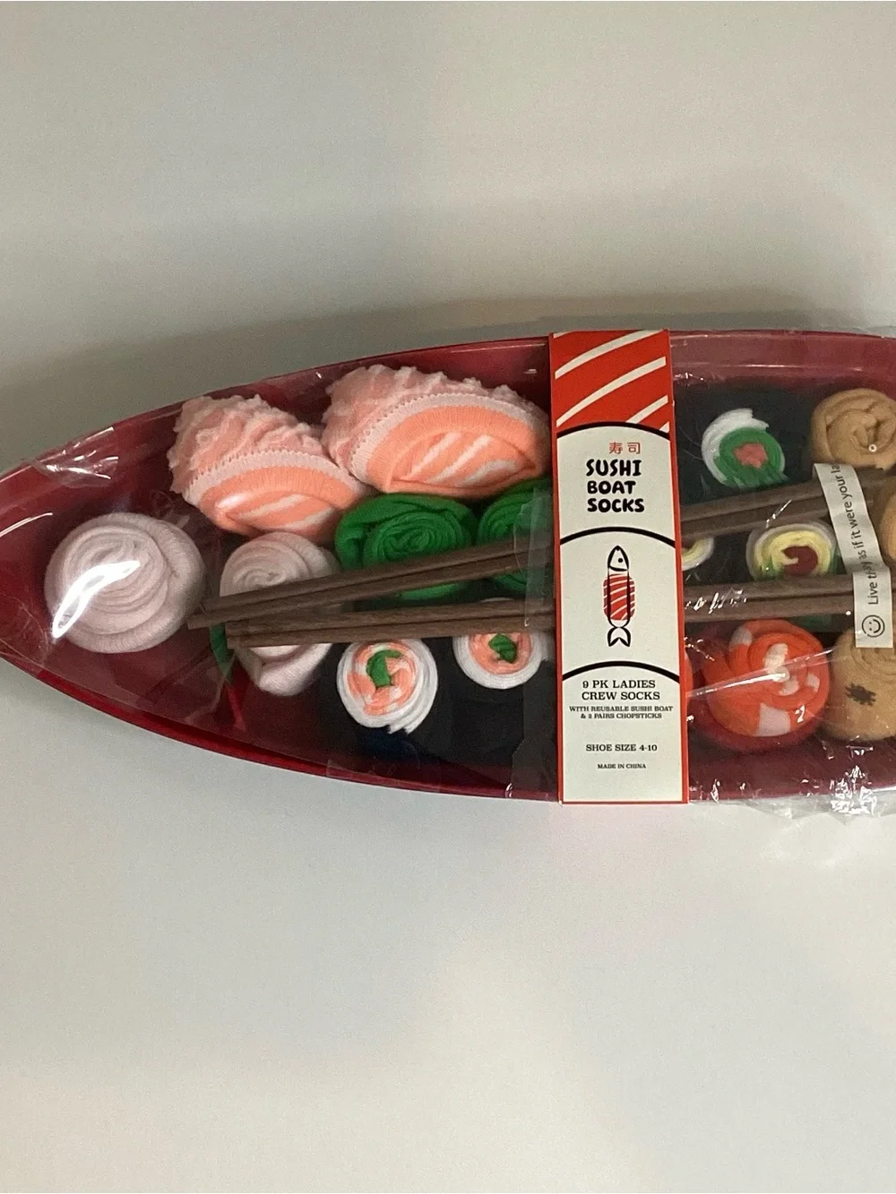 Sushi Boat Socks Gift Set - Assorted Pink, Green, Black, Orange